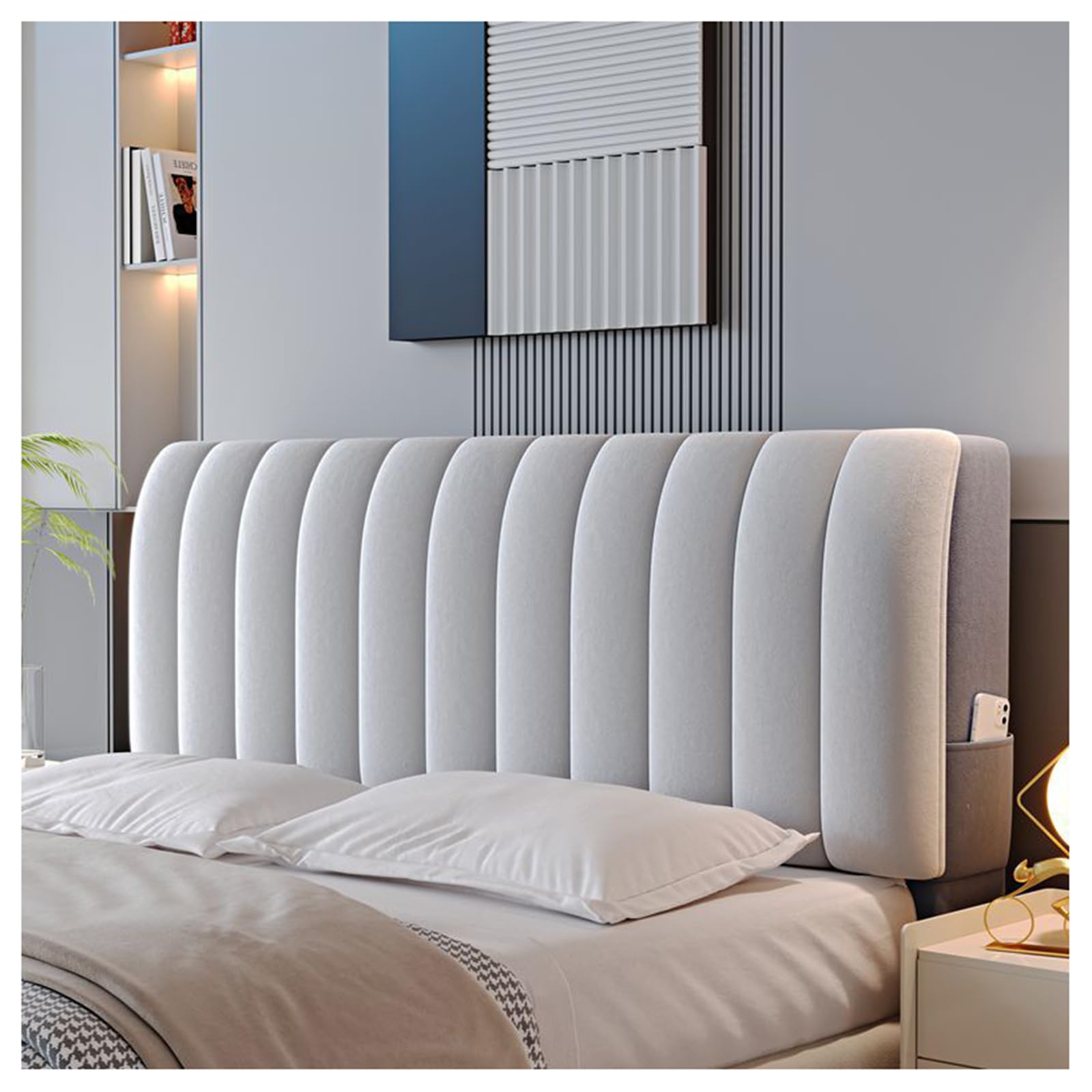 Gofohimi Light Gray Velvet Bed Headboard Slipcover For Queen, Full, Twin, King Size, Quilted Headboard Cover, Thicken Dustproof Protector, 120Cm