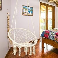 Vista 7 de Hamaca de macramé con kits de herramientas, silla colgante de punto hecha a mano para dormitorio, interior, exterior, balcón, patio, porche