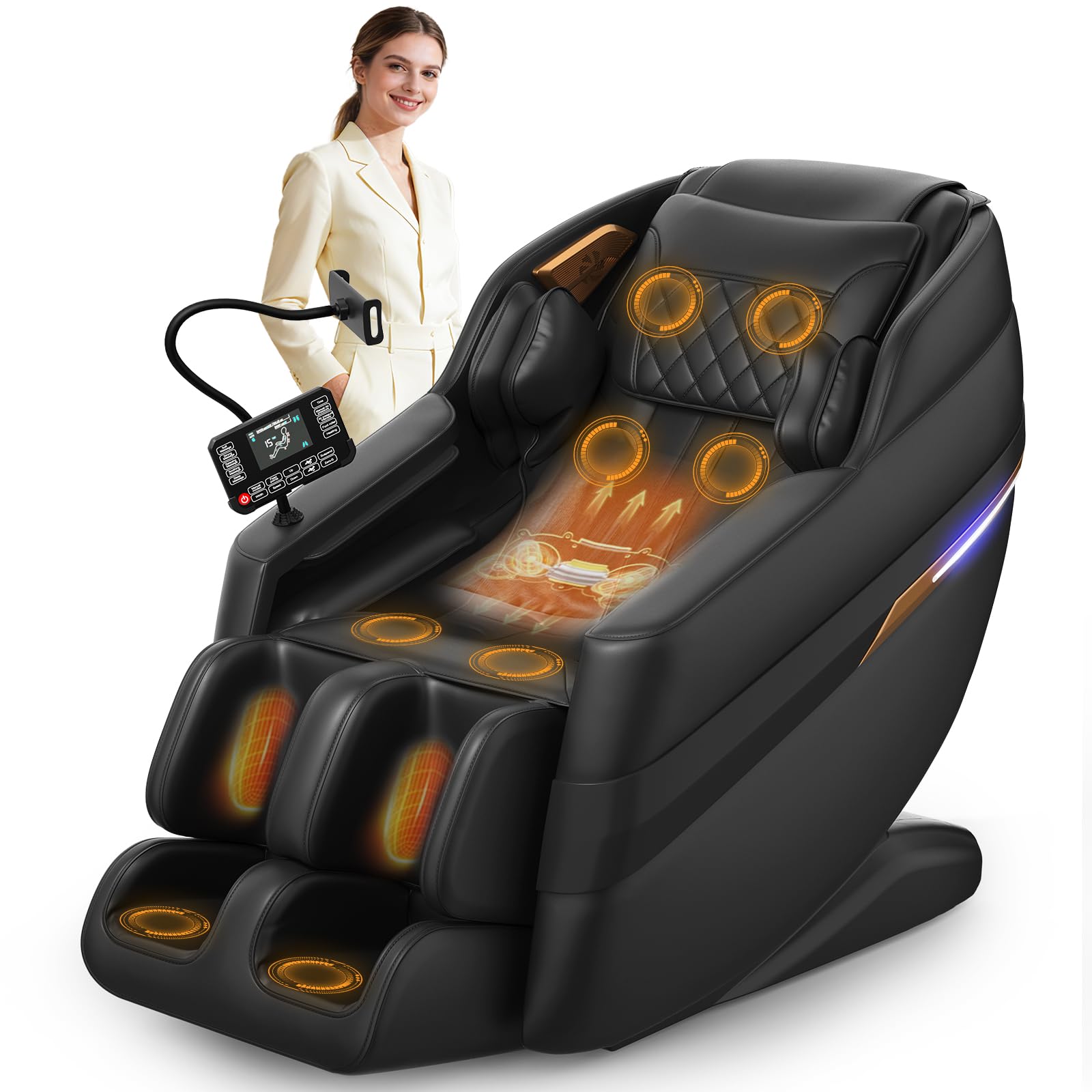 FURNIMAT Sillón de Masaje 3D, sillón de Masaje Corporal Completo SL-Track, 8 airbags, calefacción en piernas y Cintura, Control por Voz con IA y Altavoz Bluetooth, Gravedad Cero