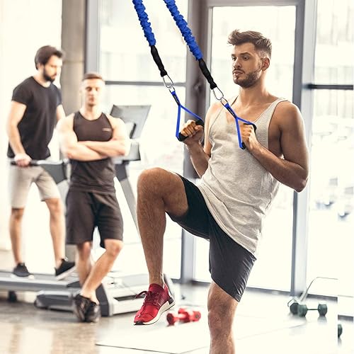 Vista 5 de Coolrunner 2 Pair Resistance Band Handles Grips Fitness Strap Wide Design Heavy Duty Cable Handles with Solid ABS Cores, Heavy Gauge Welded D-Rings