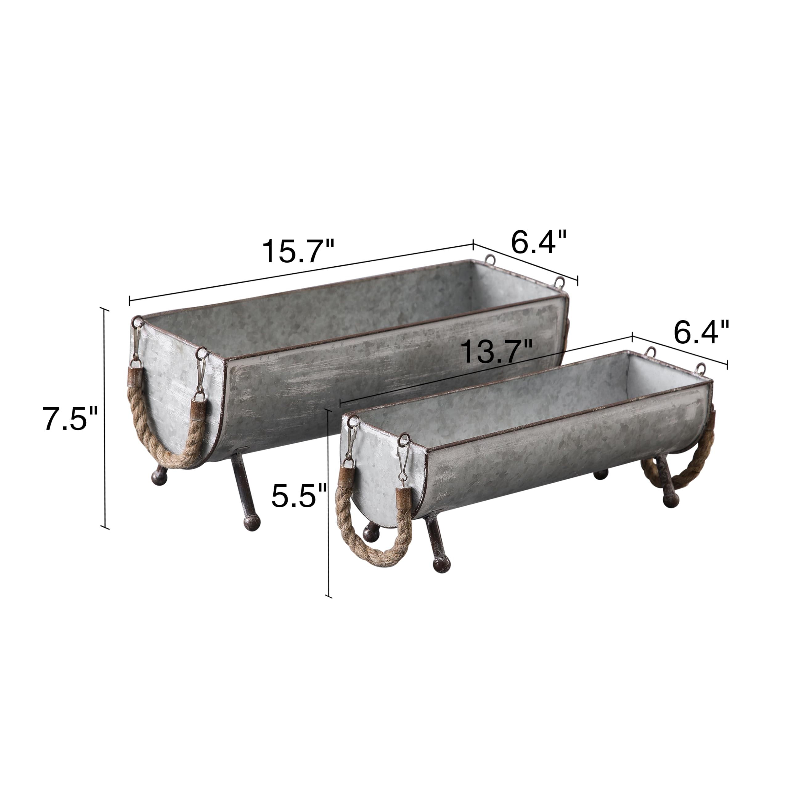 SOFE Juego de 2 comederos de pollo de metal galvanizado para aves de corral, comedero de mesa de picnic de pollo de granja, maceta de pollo, bandeja galvanizada decorativa con forma de paso, 15 y 13