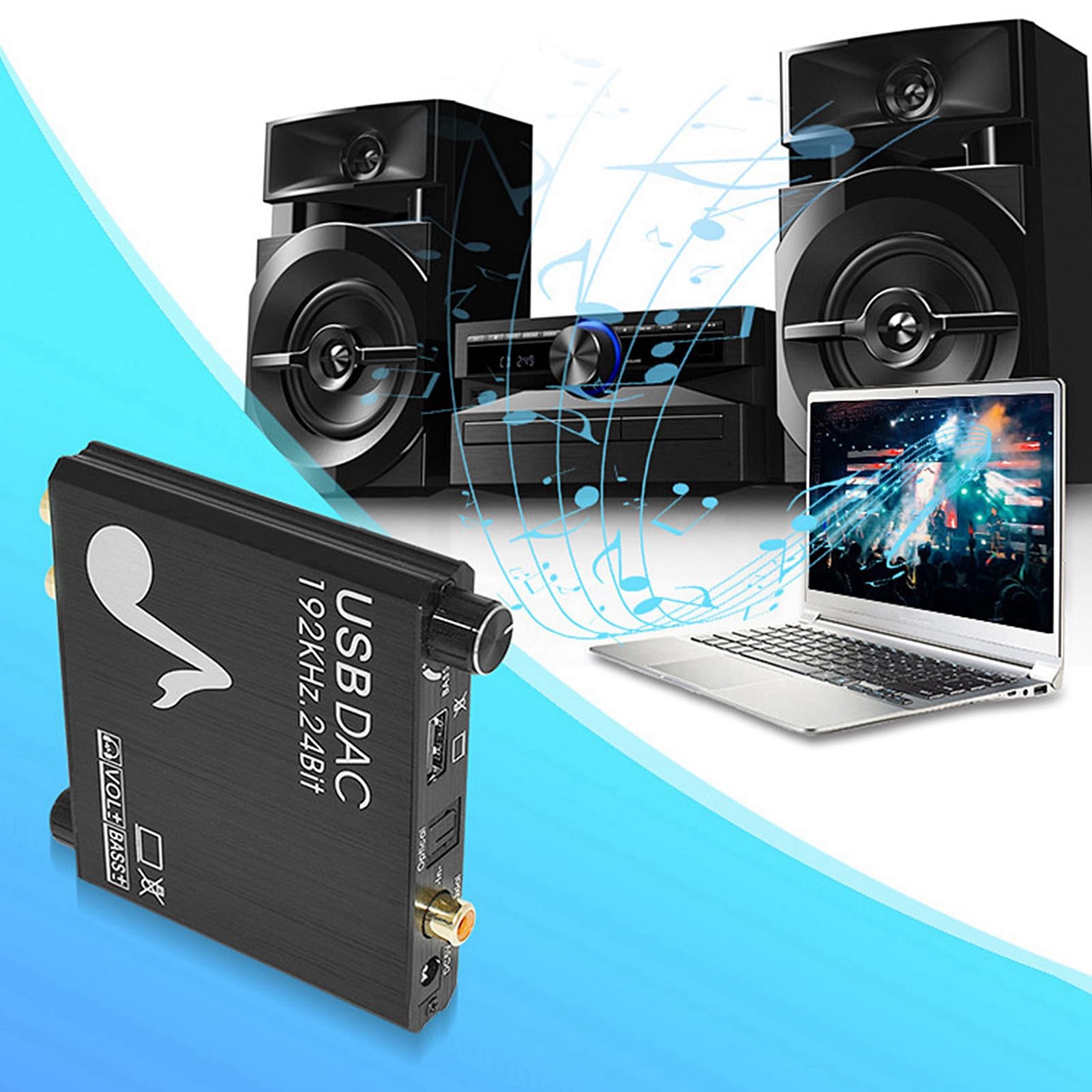 Convertisseur Numérique vers Analogique 192 KHz, Convertisseur DAC AY107 Numérique vers Analogique Optique Coaxial 3, 5 Mm Convertisseurs Numériques