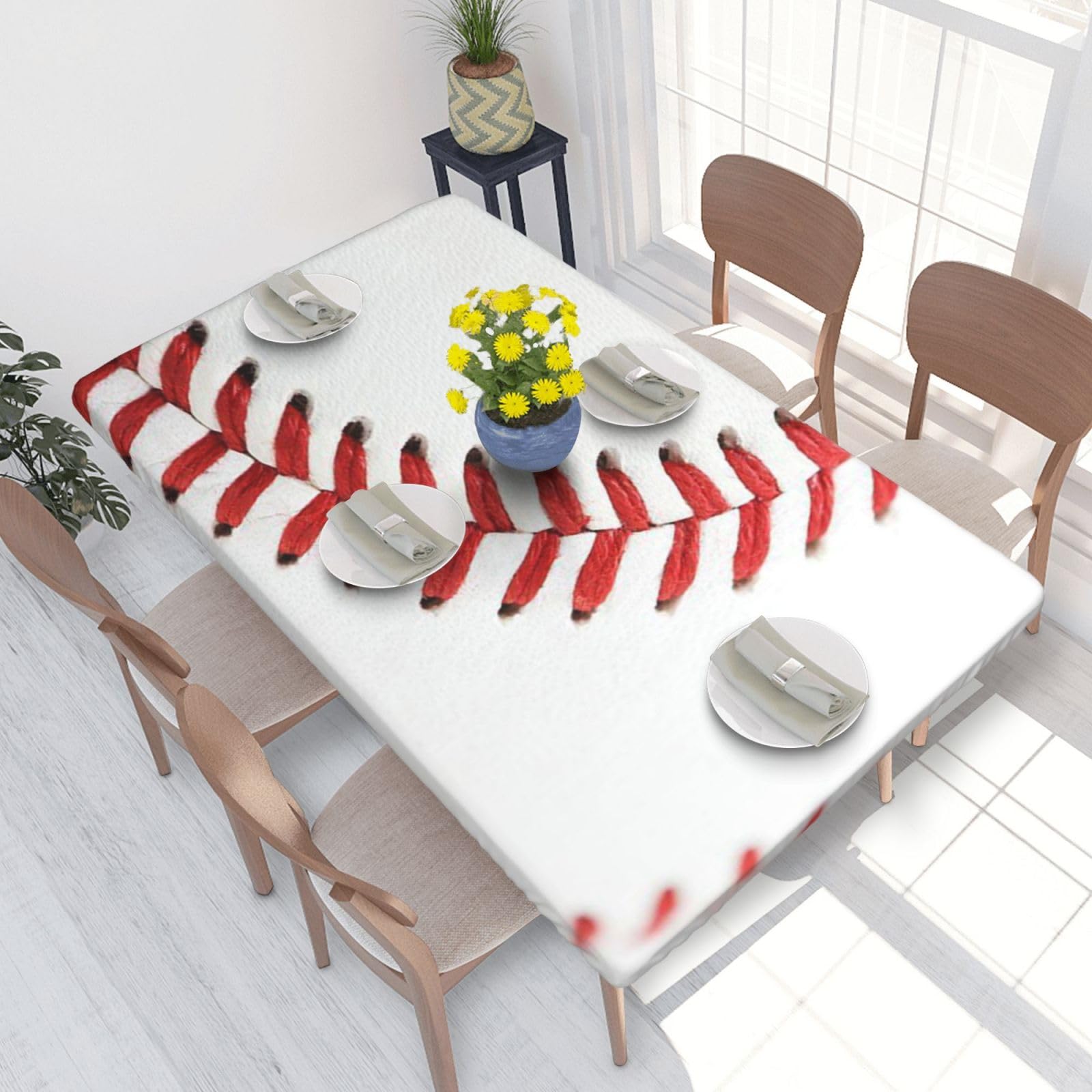 BNVSADC Baseball Lace Close Up Printed 4FT Tablecloth 122x76 CM Polyester Kitchen Water Resistant Table Cloth Dining Table Decoration Table Covers
