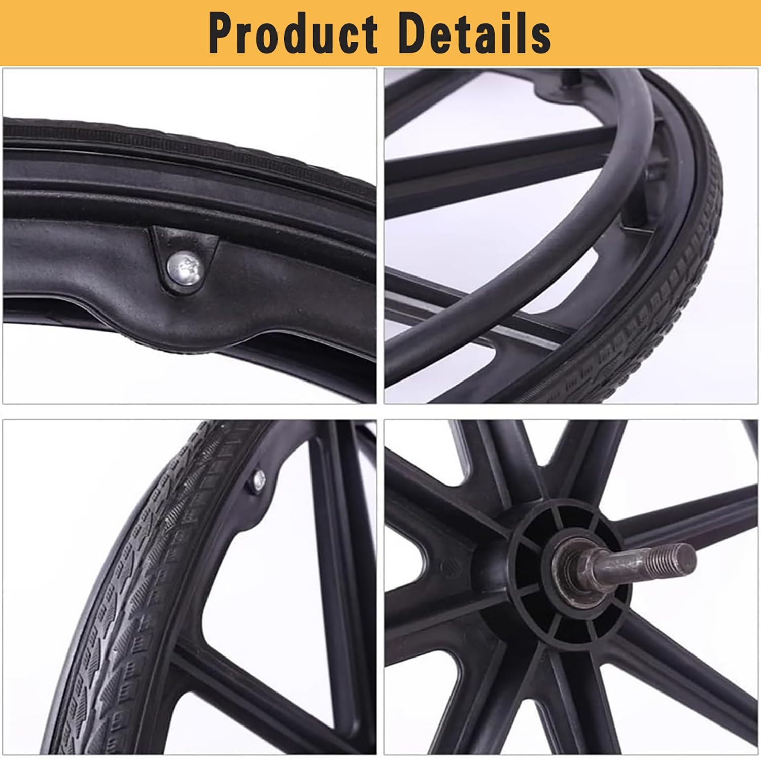 Rueda Maciza 24 Pulgadas, Piezas de Repuesto para Sillas de Ruedas Manual, No Neumática Rueda Integralmente Formada con Rodamiento(24in-2PCS)