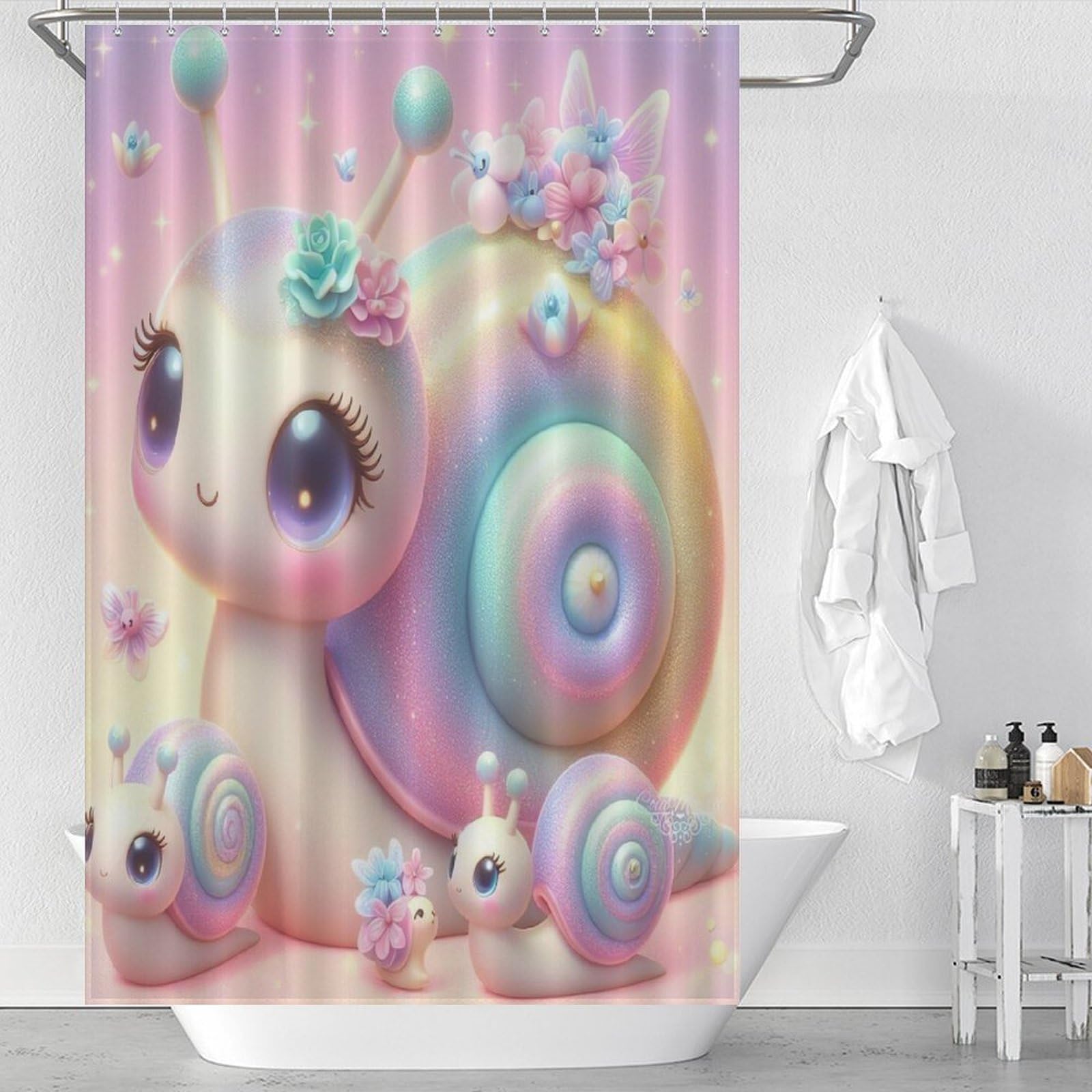 Rideau de douche escargots lavable pour éviter l'humidité sur le sol de bain