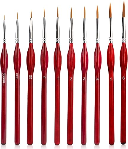 Yoseng Juego de 10 pinceles de pintura en miniatura juego de pinceles de pintura para acrílico acuarela aceite cara uñas modelo a escala dibujo de