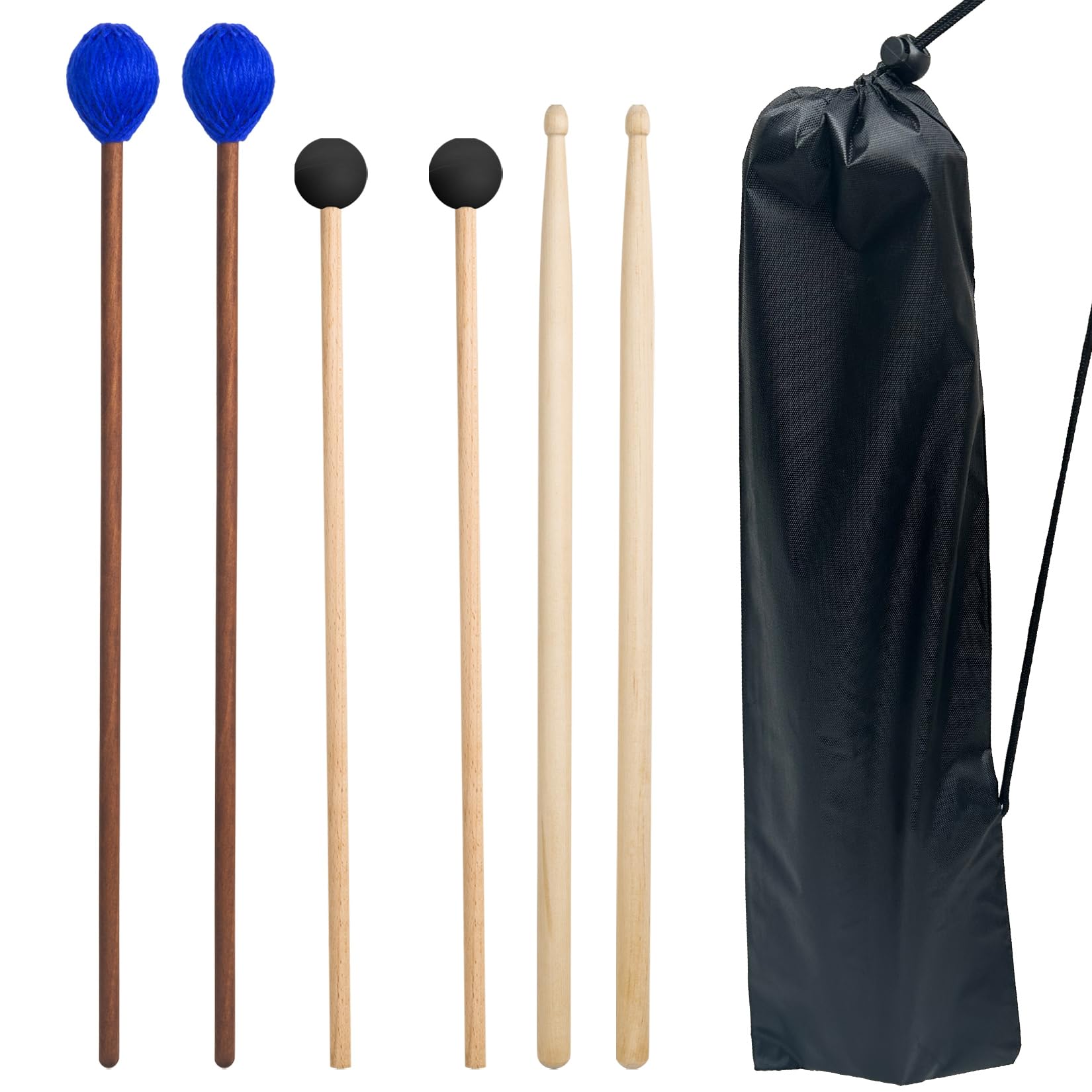 3 Pairs Drum Mallets Kit with Drum sticks Bag for Beginners