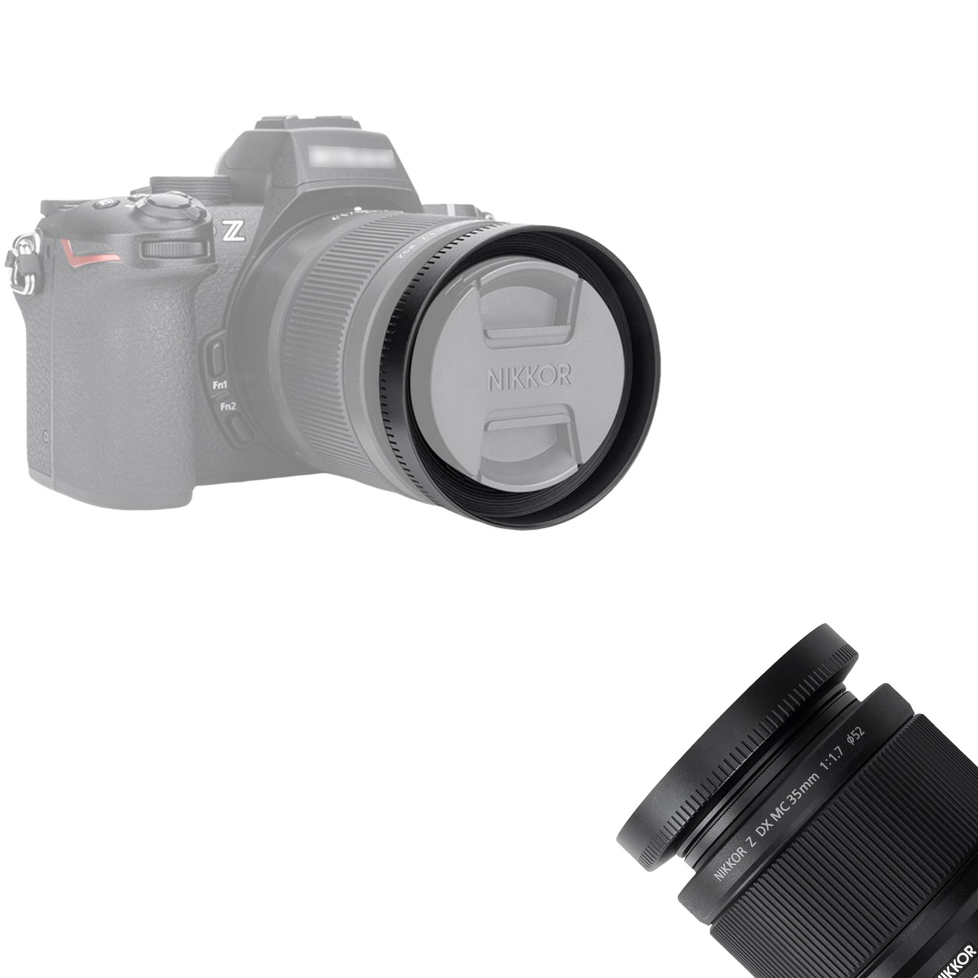 NikonCOOLSHOTPROSTABILIZED 、Fit Your Own JJC Round Metal Lens Hood Compatible with Nikon Z DX MC 35mm f/1.7