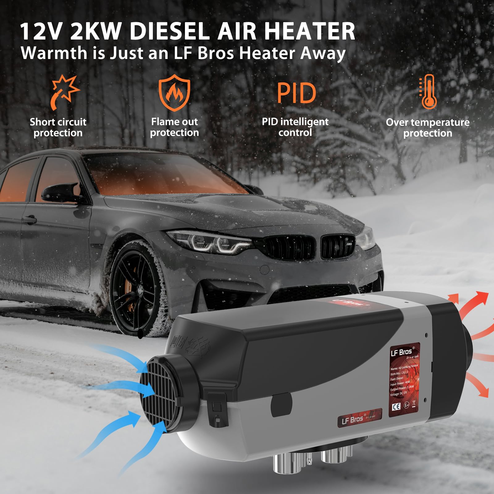 LF Bros Luft Dieselheizung Standheizung 2 kW- 12 V Standheizung Diesel mit Timer LCD Display & Fernbedienung- Schnellaufheizend für LKW, Boote, Wohnmobile und Campervans