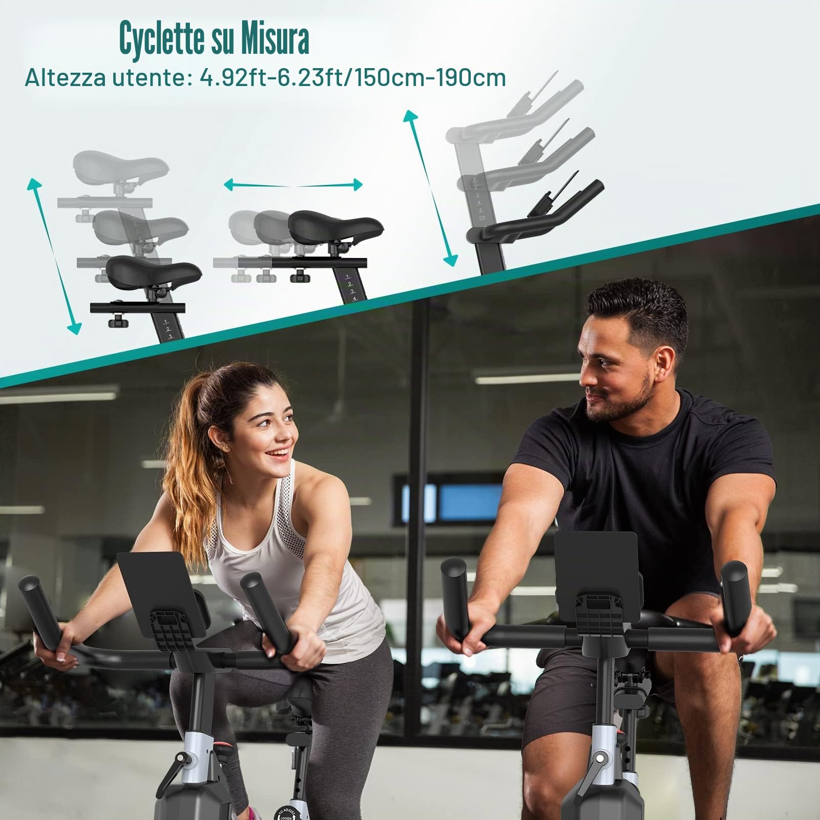 PASYOU Cyclette Magnetica Per Bici Da Casa Con Trasmissione a Cinghia Con Display RPM e Supporto Per Ipad - Capacità Di Peso 150 KG