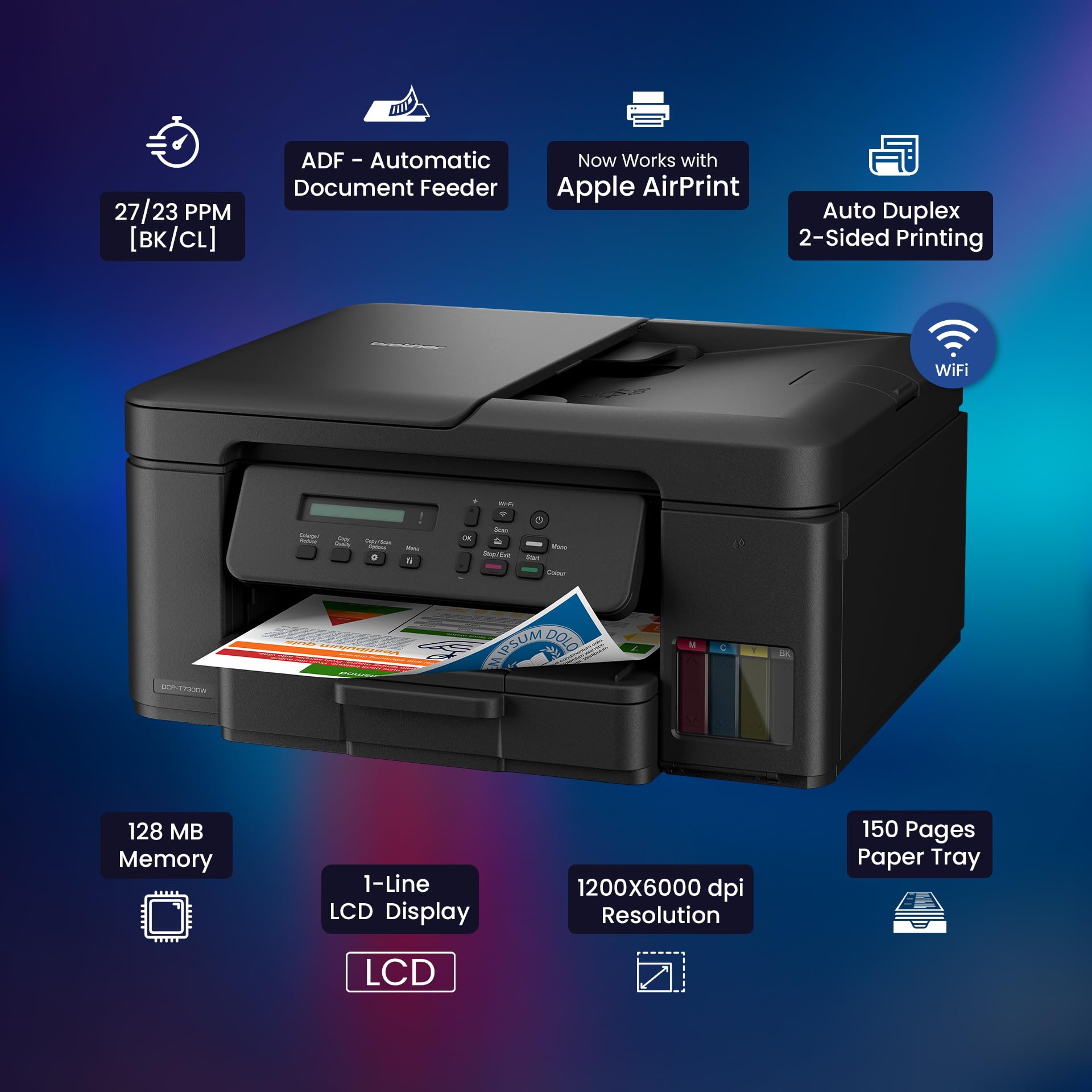 Brother DCP-T730DW - Impresora de depósito de tinta 3 en 1 (impresión, escaneo, copia) con wifi, dúplex, ADF