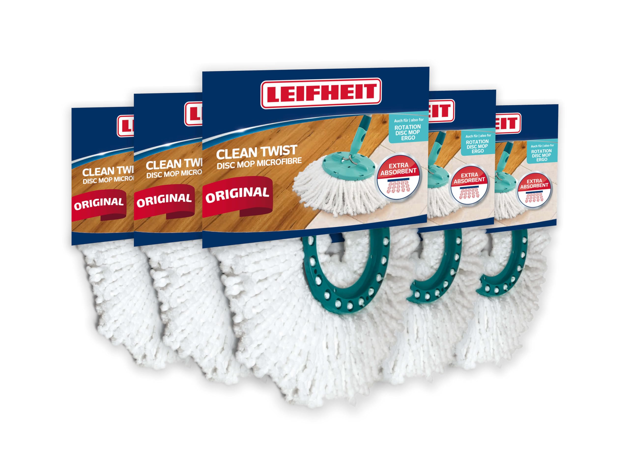 Leifheit Tête de Rechange Clean Twist Disc Mop Ergo, Microfibre, Lot de 5