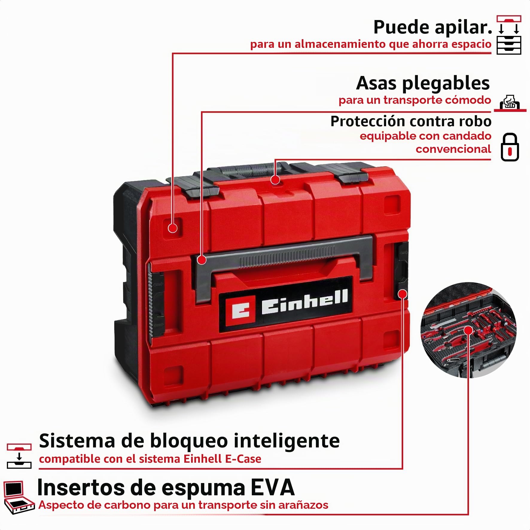 Einhell - Caja de herramientas para automóviles (Car Pro, llaves de impacto, puntas especiales, herramientas de bujía, trinquetes, caja de almacenamiento)