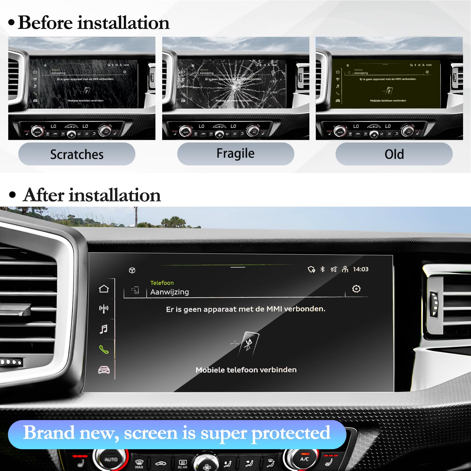 YEE PIN Pellicola Protettiva In PET Per Audi A1 GB 2019-2025, Display MMI Touch 10,1 Pollici 2 Pezzi!