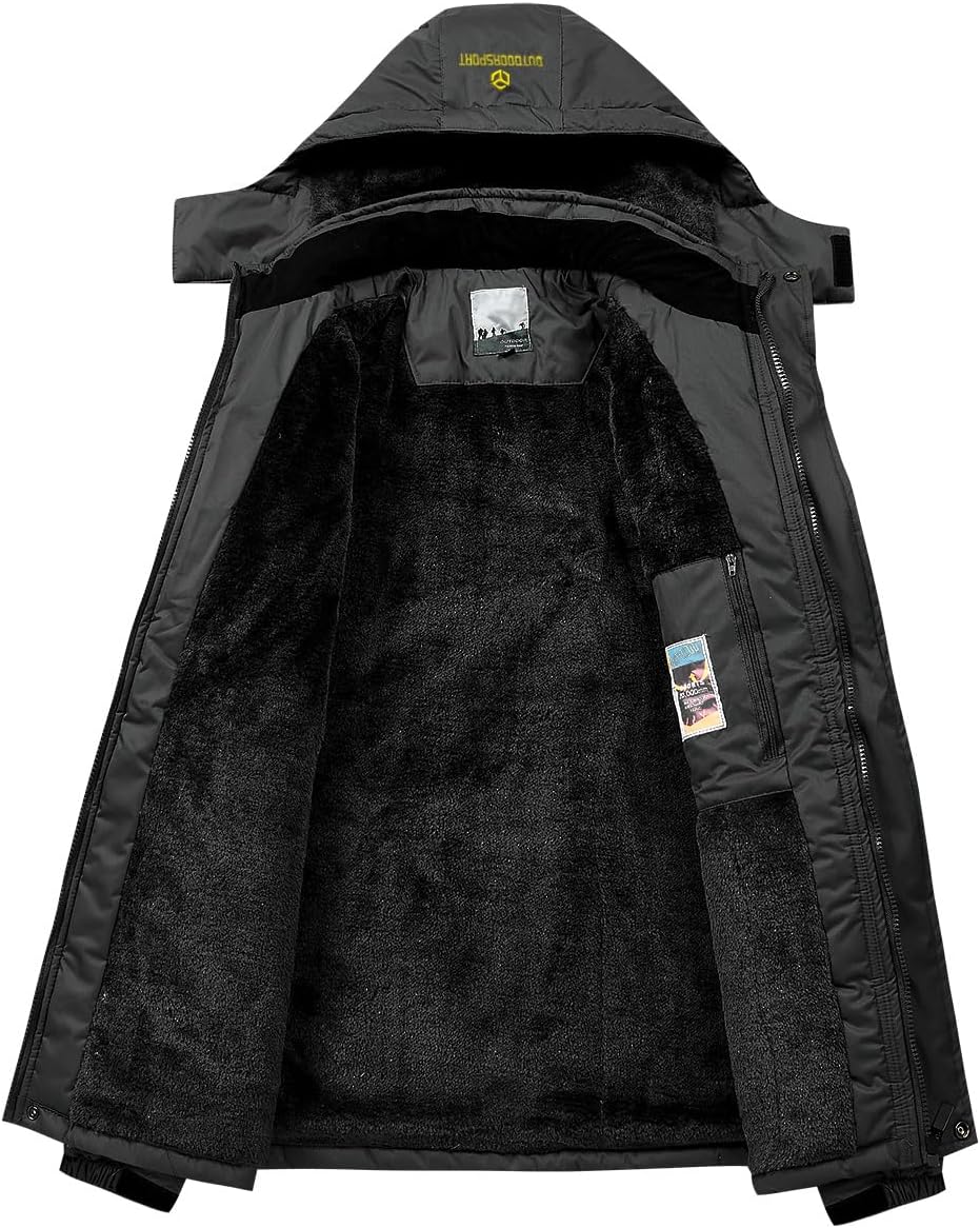 Men's Winter Ski Jacket Warm Fleece Waterproof Outdoor Mountain Hiking Windbreaker Hooded Snow Rain Coat - Image 3