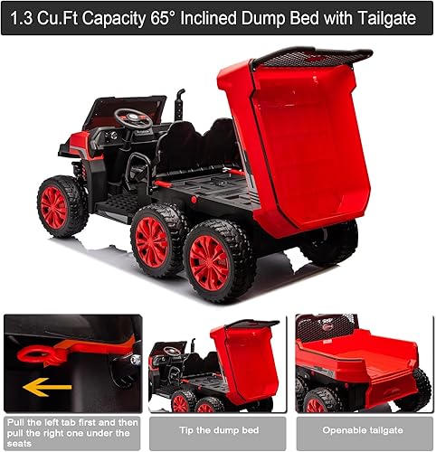 Miniatura 3 de Camión volquete eléctrico de 24 V y 2 plazas, auto de paseo lado a lado con control remoto para niños y niñas, juguete con cama volquete, camión