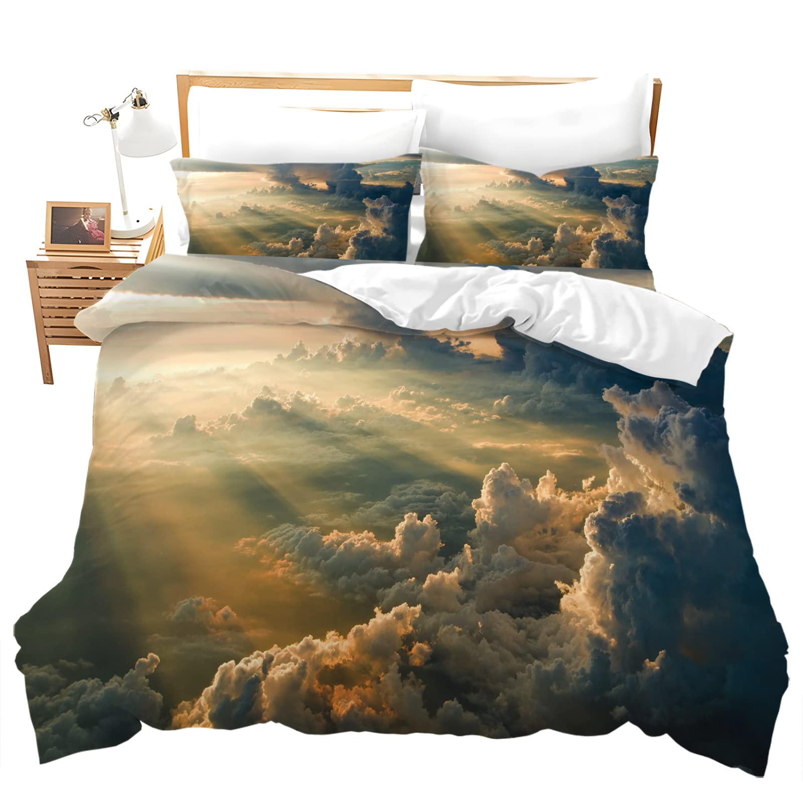 Cot Bed Duvet Cover Set White Sky Baby Cot Bedding Set with Zipper Closure Soft Microfiber Comforter Cover 120x150 cm and 2 Pillowcases 40x60 cm