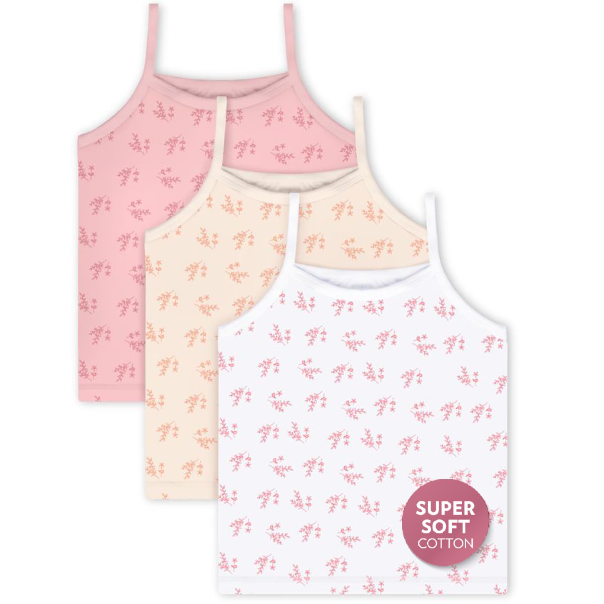 Leafy Style Super Soft Girls Undershirts Tagless Camisoles – Cotton Cami Girls Tank Tops (3 Pack)