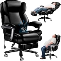 WAILOR 600lbs Big & Tall Heavy Duty Office Chair - Reclining High Back PU Leather Executive Chair w/ Lumbar Support & Metal Base, Black