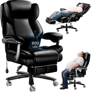 WAILOR 600lbs Big & Tall Heavy Duty Office Chair - Reclining High Back PU Leather Executive Chair w/ Lumbar Support & Metal Base, Black