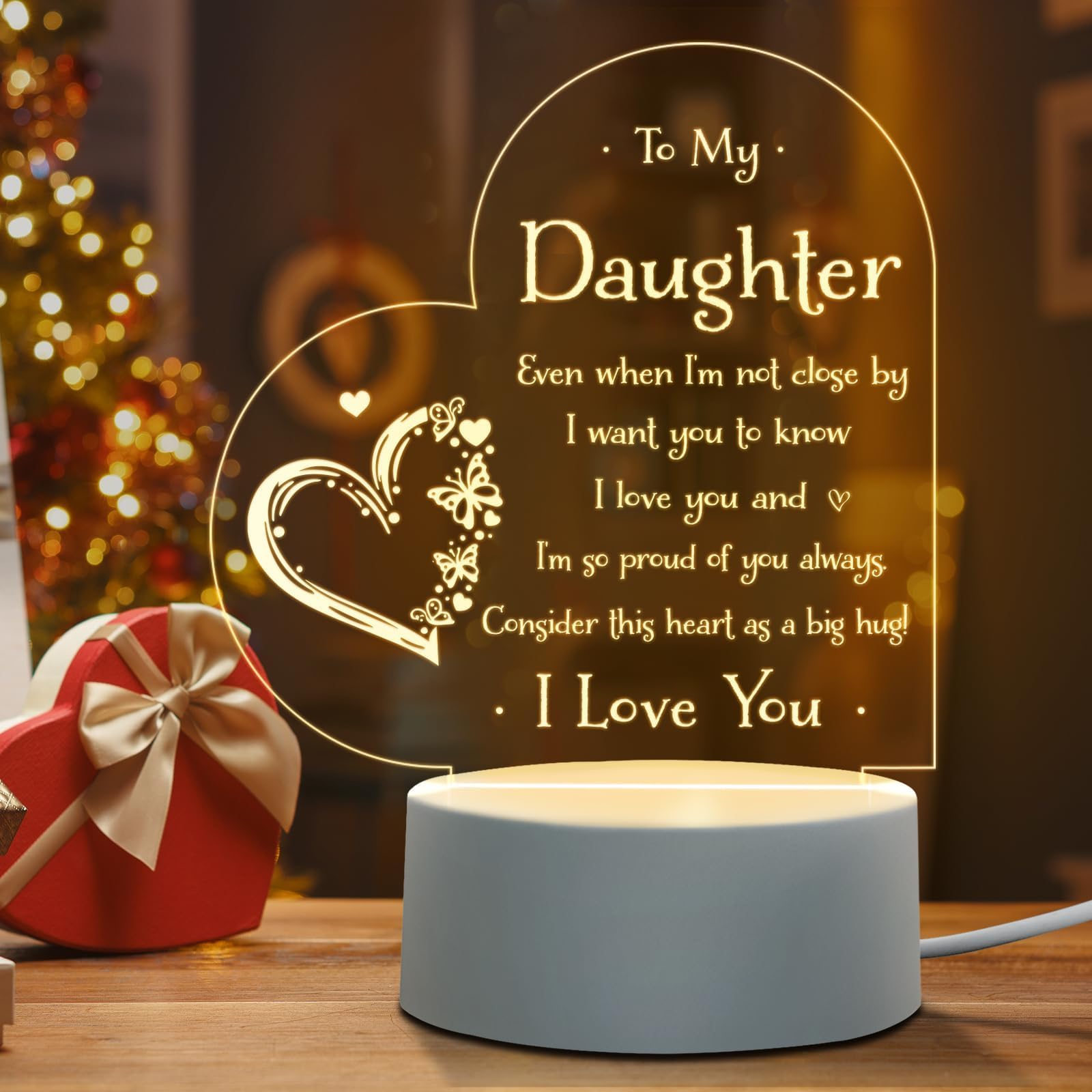 Engraved Night Light for Daughter - 'To My Daughter' Gift from Mom for Mother's Day, Valentine's Day, Graduation, Wedding, Birthday - Sentimental Lamp