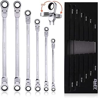 OMT 6-Piece Metric 8mm - 19mm Extra Long Gear Ratcheting Wrench Set XL Extended Handle with Flex Head, 8mm 9mm 10mm 11mm 12mm 13mm 14mm 15mm 16mm 17mm 18mm 19mm - 6pcs & 12 Sizes