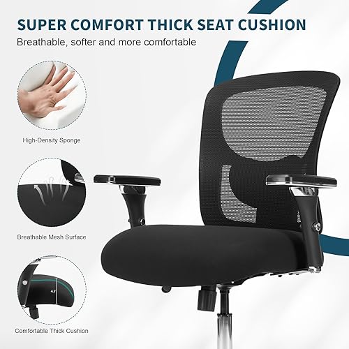 Miniatura 7 de Silla de escritorio ergonómica de oficina con respaldo alto, silla de computadora con reposacabezas ajustable, silla de trabajo con soporte lumbar,