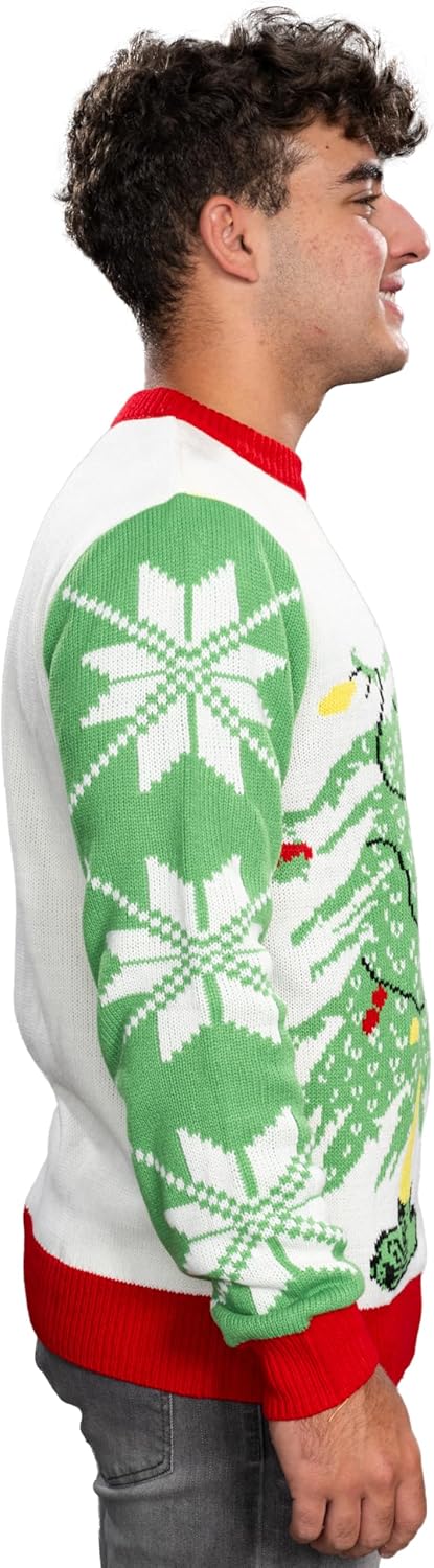 Dr. Seuss Grinch As Santa Next to Tree Adult Off-White Ugly Christmas Sweater