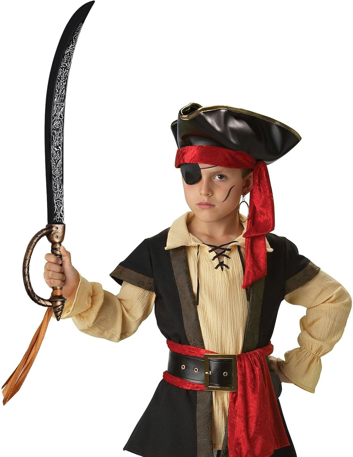2pcs Pirate Sword Toys,26.7" Pirate Costume Set,Plastic Toy Sword for Party Dress-Up,Halloween Costume Accessorie Brown