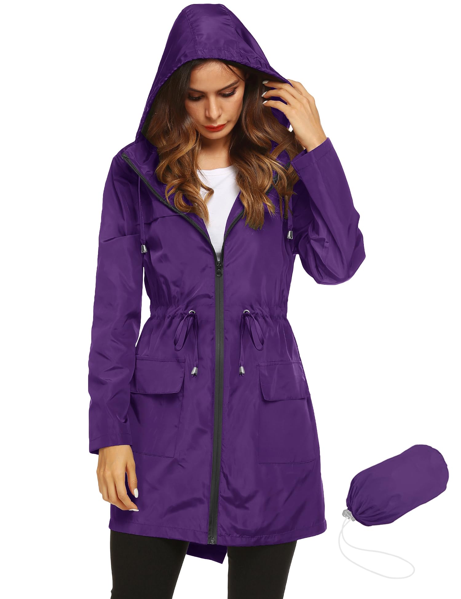 LOMONWomen Waterproof Lightweight Rain Jacket Active Outdoor Hooded Raincoat
