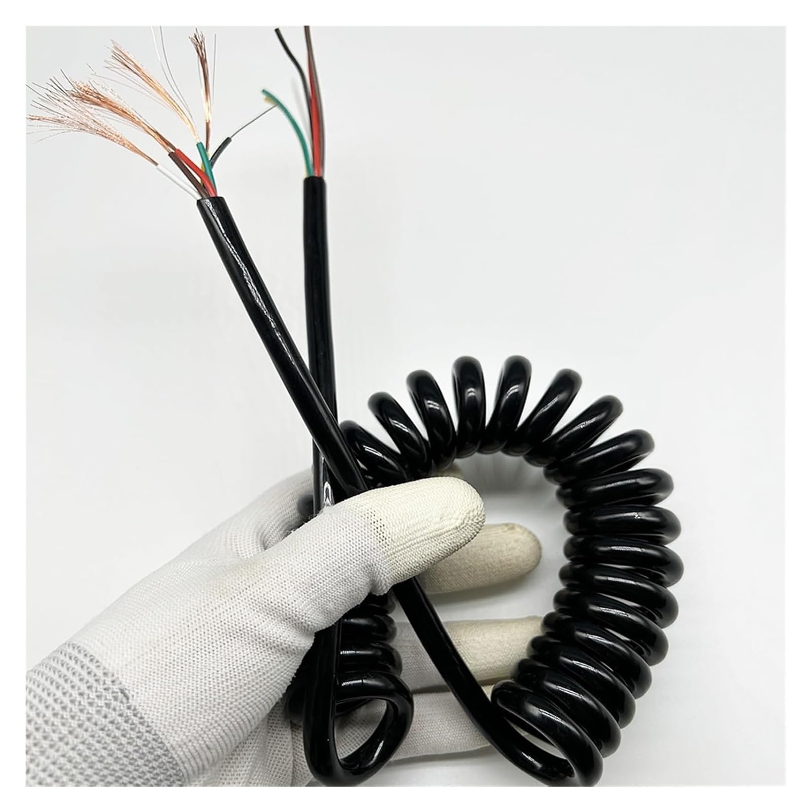 Kabel telefoniczny Przewód zasilający spiralny, elastyczny, sprężynowy, 5-żyłowy, 0,5 mm2, sprężynowy, teleskopowy, rozciągliwy, czarny(Stretch 1 meter)