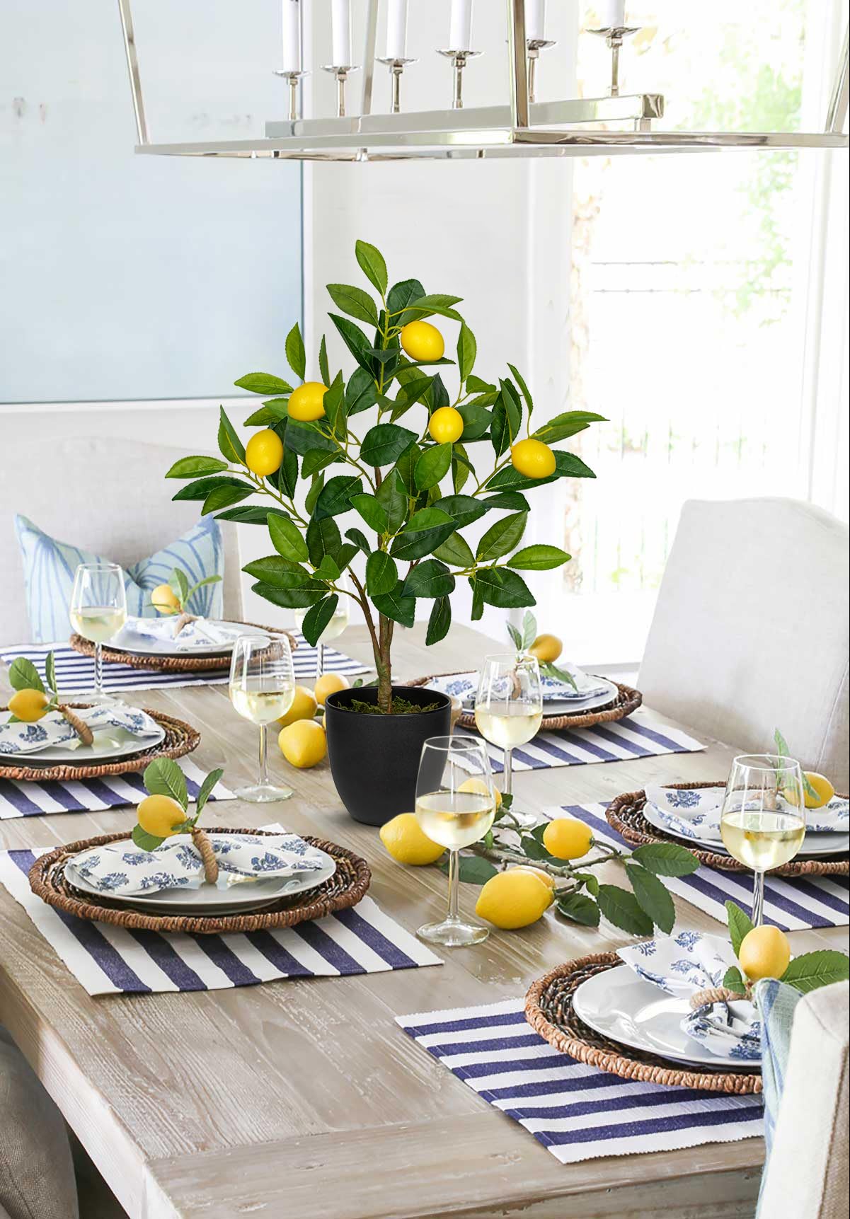 Hollyone 2 Stück Künstliche Pflanze Deko Zitronenbaum, 60cm Plastik Pflanze im Topf Schwarz, Zimmerpflanzen Künstlich mit Zitronenzweig und Zitrone Früchte für Home Decor Wohnzimmer Küche Büro