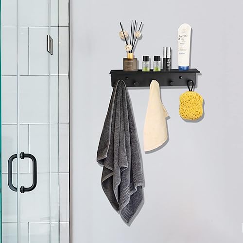 Miniatura 2 de SIMVE Toallero de baño montado en la pared, estante de aluminio inoxidable con 5 ganchos para bata de baño, almacenamiento de decoración, accesorios