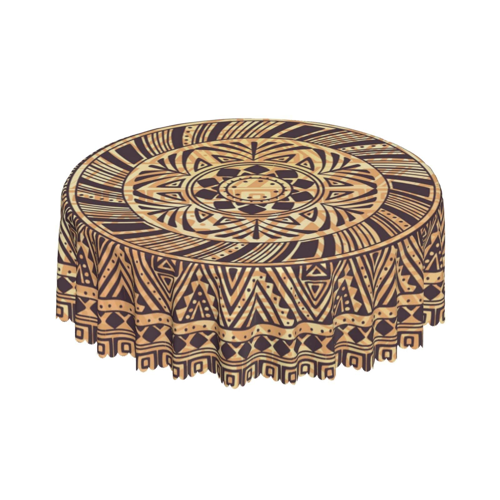 Lsjuee Round Vintage Ethnic Pattern Round Tablecloth 60 Inch Printed Washable Tablecloth for Dining Party Holiday Fall Home Decorative