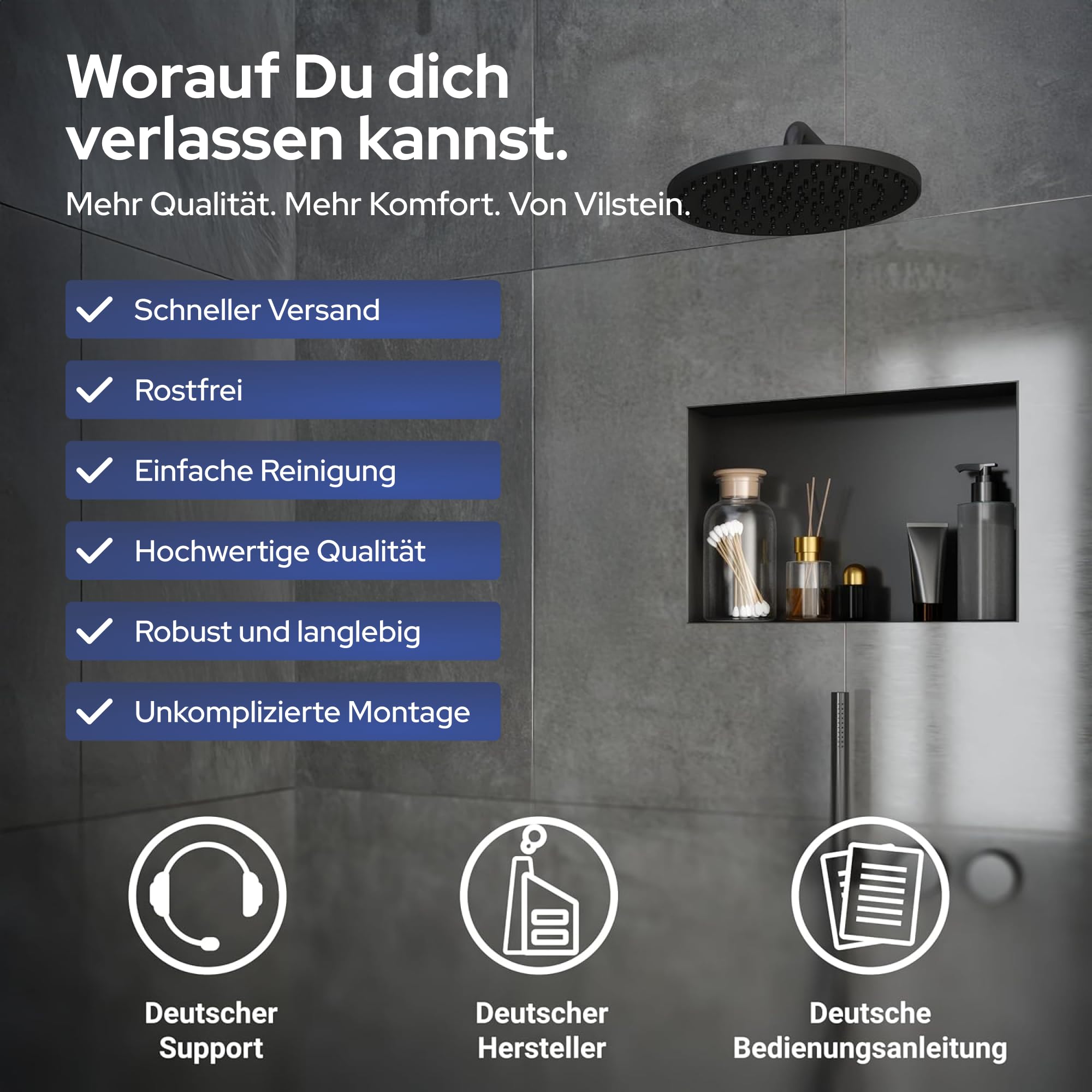 VILSTEIN Wandnische Dusche 30x45 cm [ROSTFREI] - Randlose Duschnische - Wandnische Silber - Einbauregal für Dusche im Unterputz - Randloses Duschregal mitVersenkte Duschnische für das Badezimmer