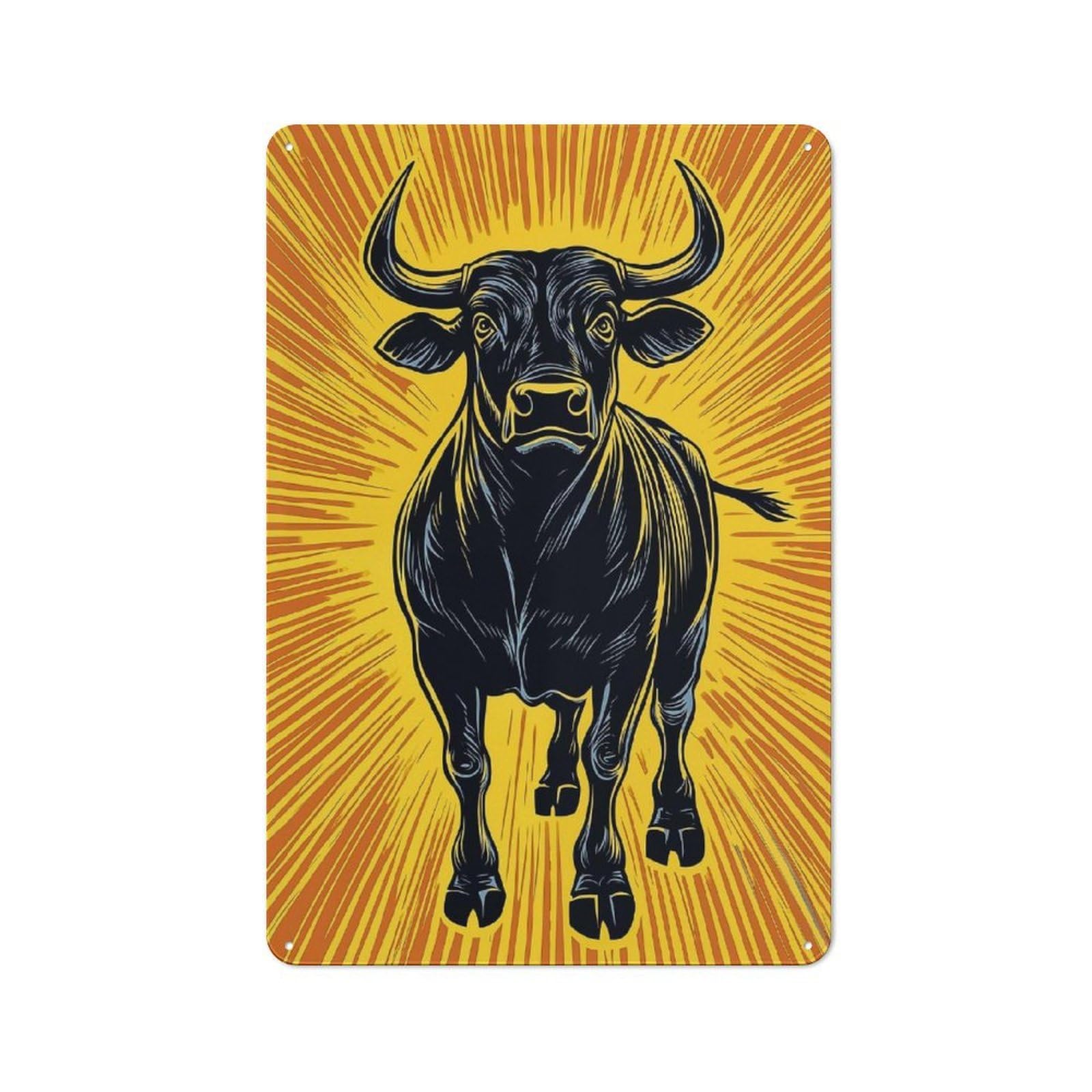 Junmoney Style-5 Charging Bull On Yellow Background Vintage-Inspired Tin Sign 30X20cm For Garage Or Workshop, For Vintage Wall Decor Fans, For Metal Sign Collectors
