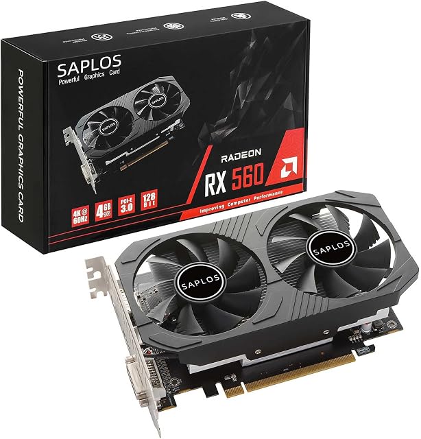SAPLOS Radeon RX 560 Graphics Card, 4GB GDDR5 128-bit, DisplayPort HDMI DVI-D, Video Cards for Gaming PC, PCI Express x 8