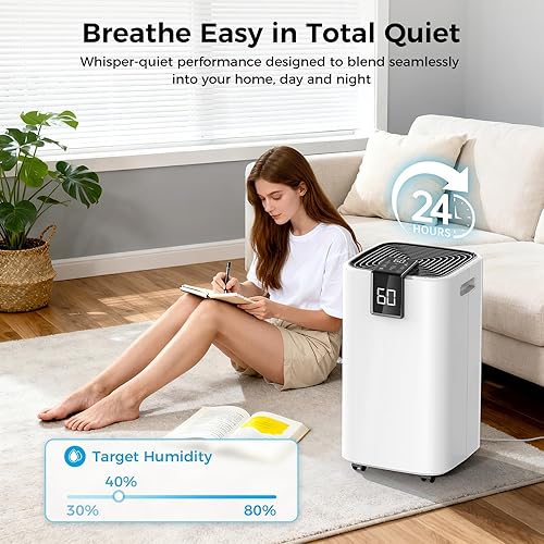 Miniatura 5 de Deshumidificador de 4,000 pies cuadrados para sótano y hogar, 45 pintasdía con manguera de drenaje de 4.9 pies, potente eliminación de humedad