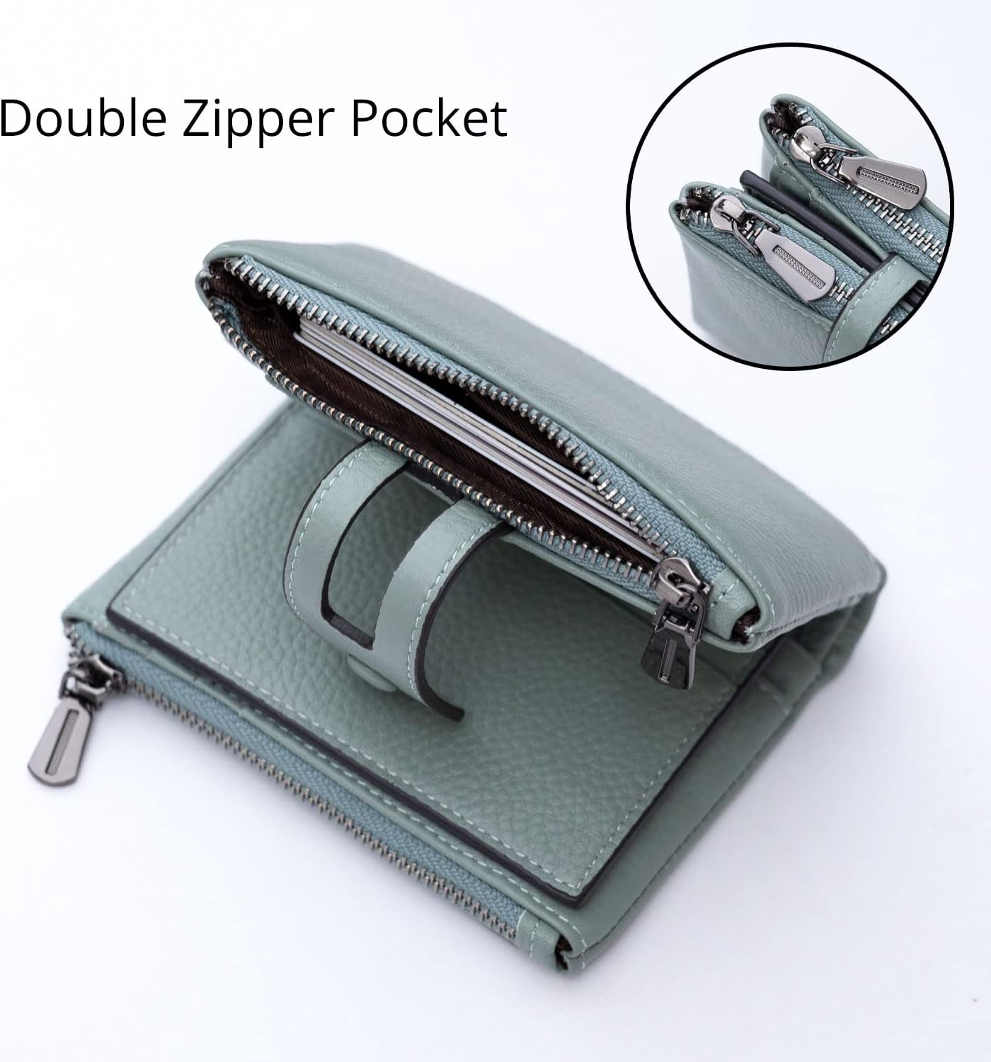 Bveyzi Small Soft Leather Wallet for Women RFID Blocking Ladies Card Holder with Double Zipper Pocket - Image 3