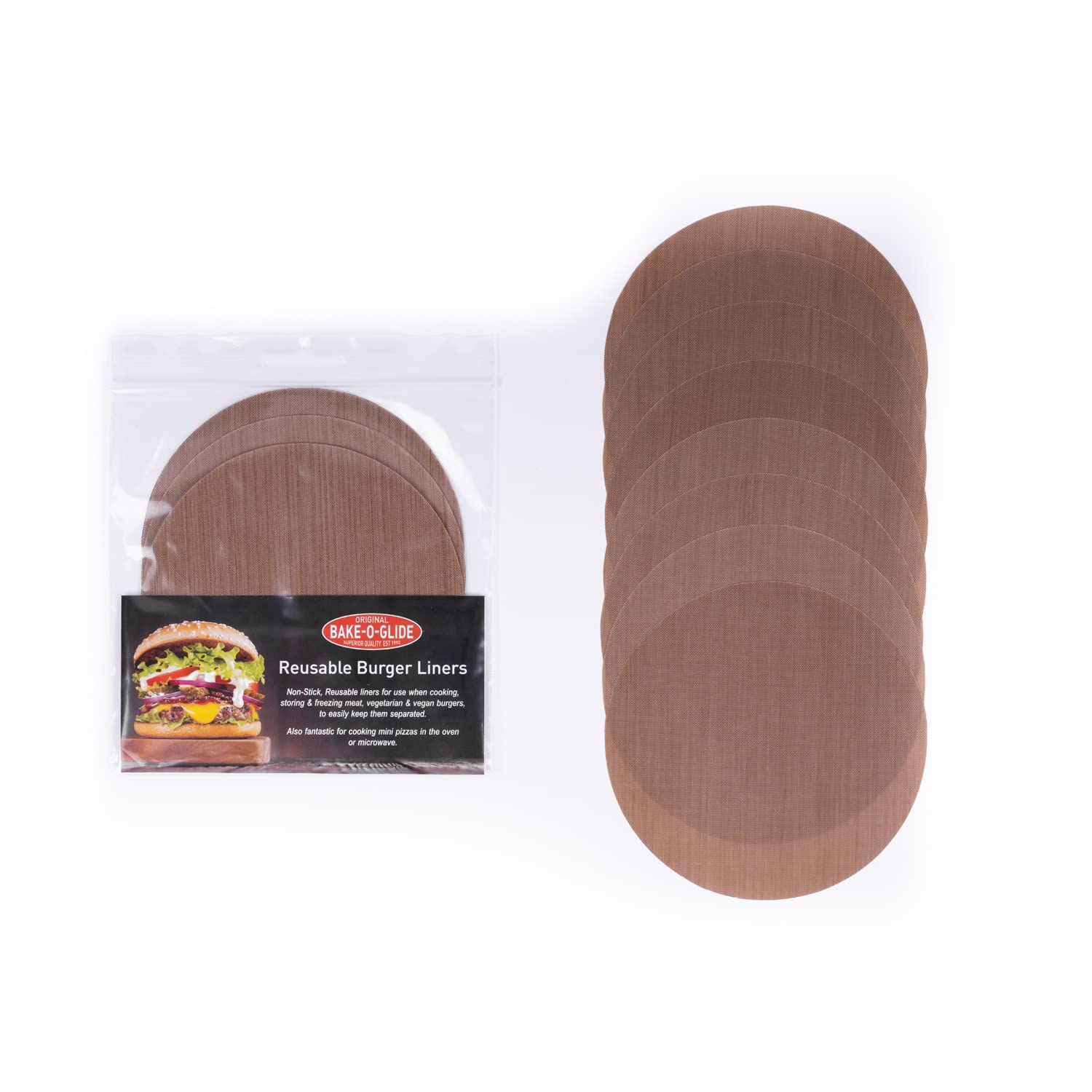 Bake-O-Glide Fodere riutilizzabili antiaderenti per hamburger, confezione da 12, diametro 11,5 cm
