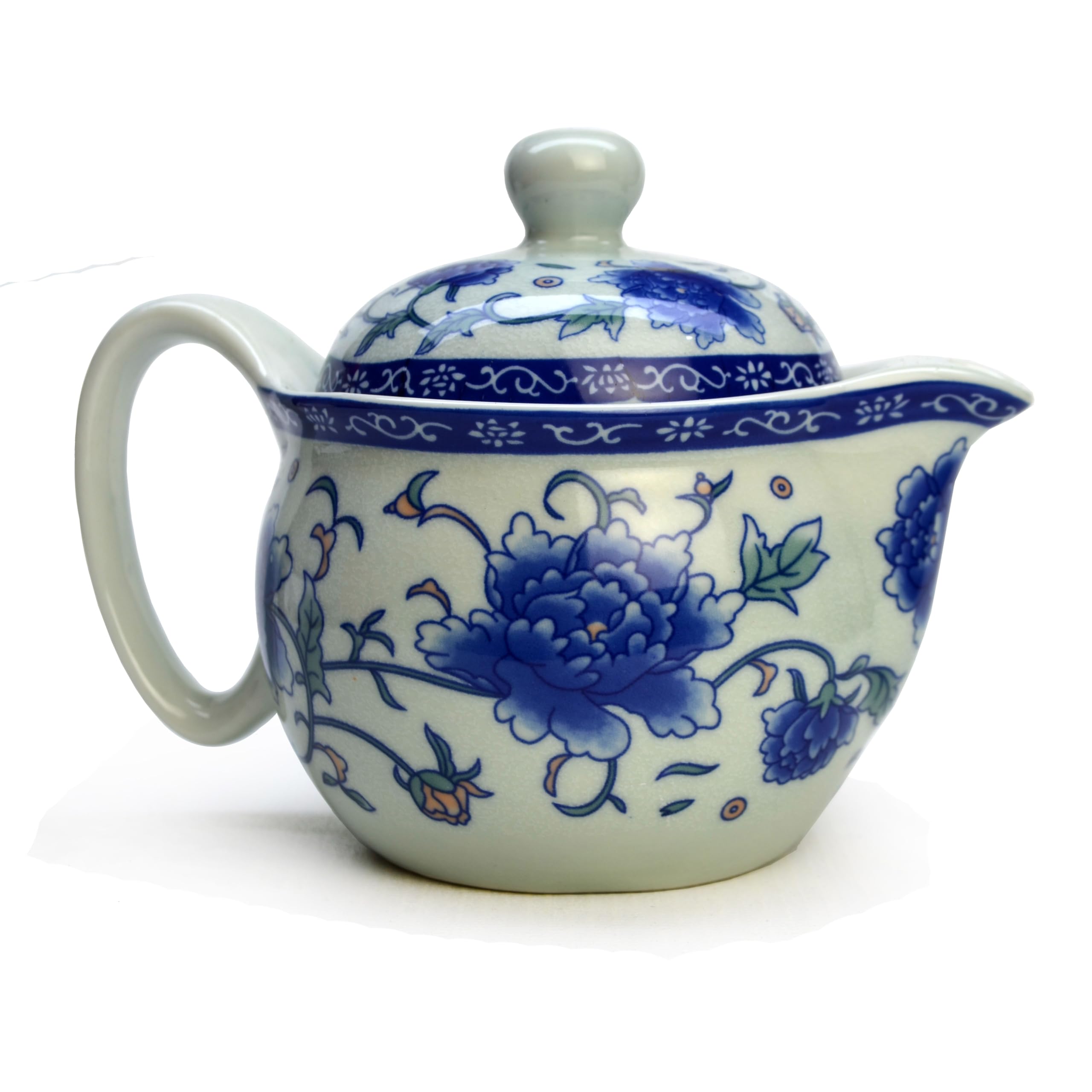 Bule de chá de 350 ml, flor de porcelana azul e branca com infusor, tampa de filtro de