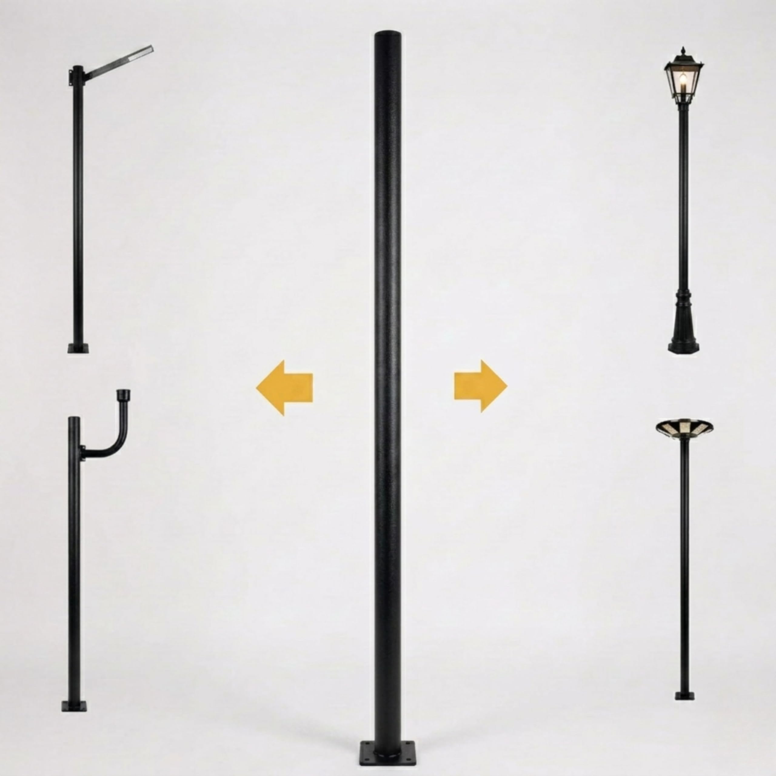 YASTA Palo per Lampione Solare 3 Metri, Supporto Nero con Finitura Ruvida con Diametro 7.5cm, Base Rinforzata per Fari LED Esterni, Giardino e Cortile - Design Moderno e Antigraffio