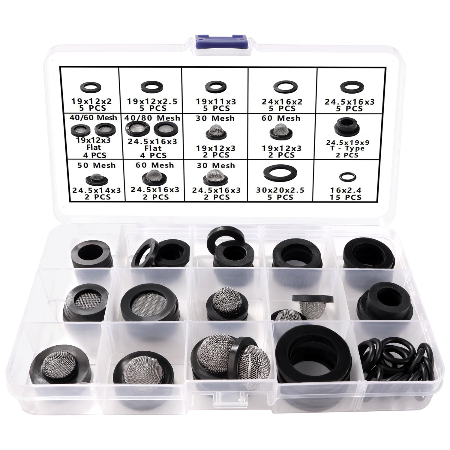 Lyeteung 65 PCS 1/2 3/4 1 Inch Hose Washers and Filter Mesh Washer Kit, Mesh Rubber Washers, Seal O Ring Gasket