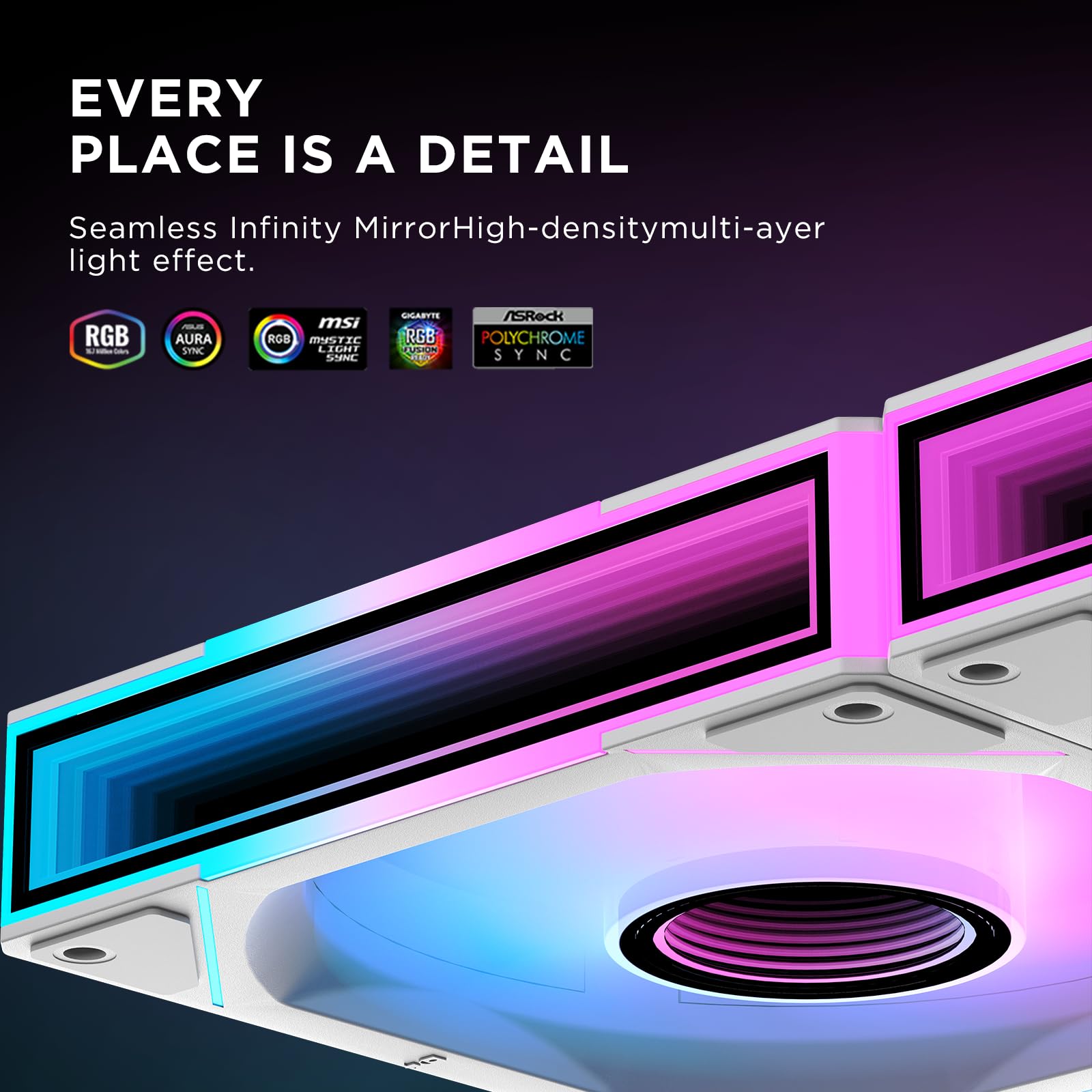TZMRIT UNI FAN Blanco Triple Pack, Ventiladores Infinity 120 mm, RGB y ARGB, Con Conexión en Cadena para PC
