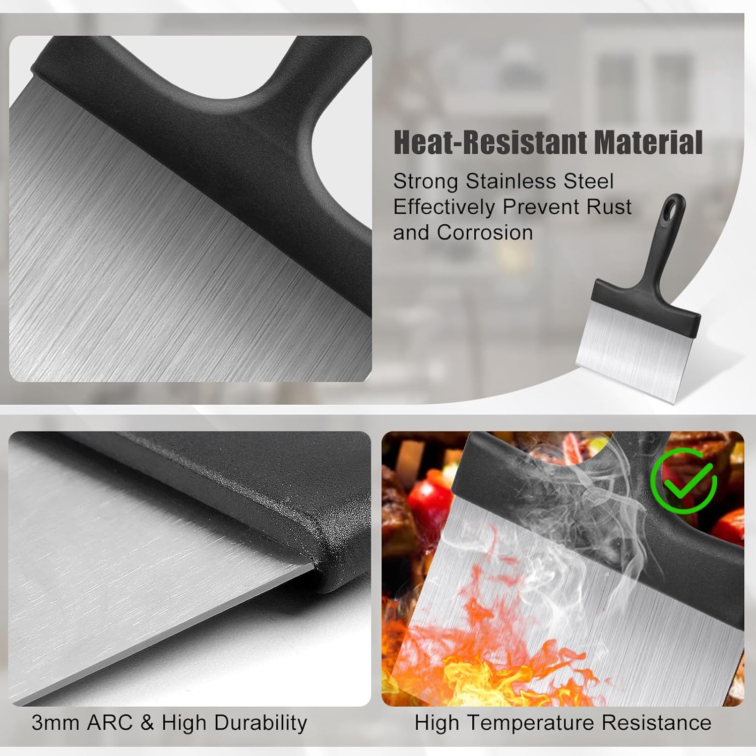 Grill Scraper, Griddle Scraper, Food Scraper with Handle for Blackstone Grill Accessories,Outdoor Barbecue Tools,Stainless Steel Scraper for Blackstone, Flat Top Grill Cleaning, Easy to Remove Stain