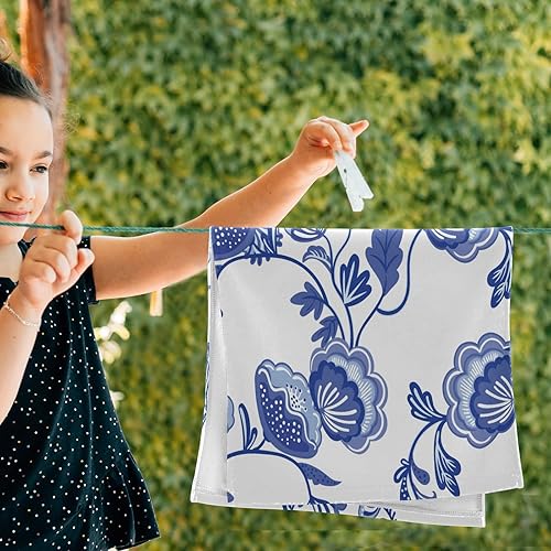 Miniatura 5 de susiyo Juego de 2 toallas de mano de estilo chinoiserie con estampado de flores azules, toallas de baño decorativas súper suaves y altamente