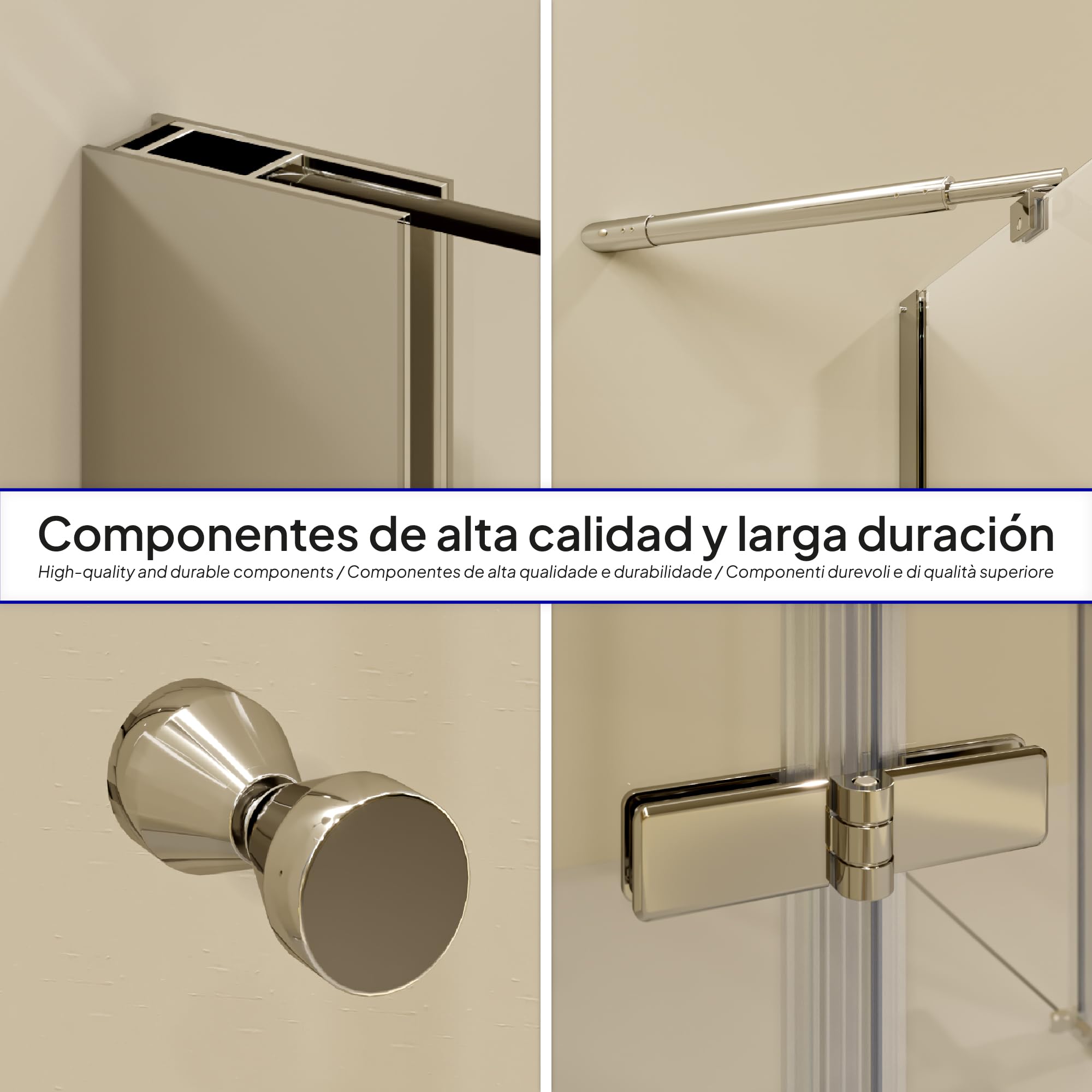 Mampara de Ducha Alice 80x110x190cm|REVERSIBLE|Puertas Abatibles, Ajuste 79,3-81,3x109,3-111,3cm|Perfil cromado, Cristal templado transparente 6mm