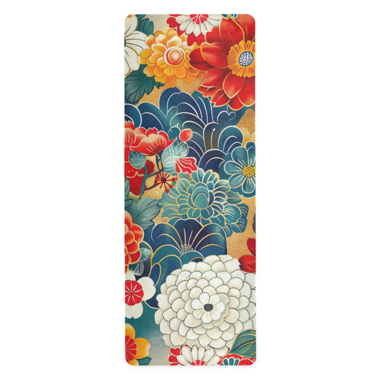 Jihqo Japanese Style Flowers Yoga Mat Non-slip Exercise Mat for Hot Yoga Workout, Pilates and Fitness 70.8