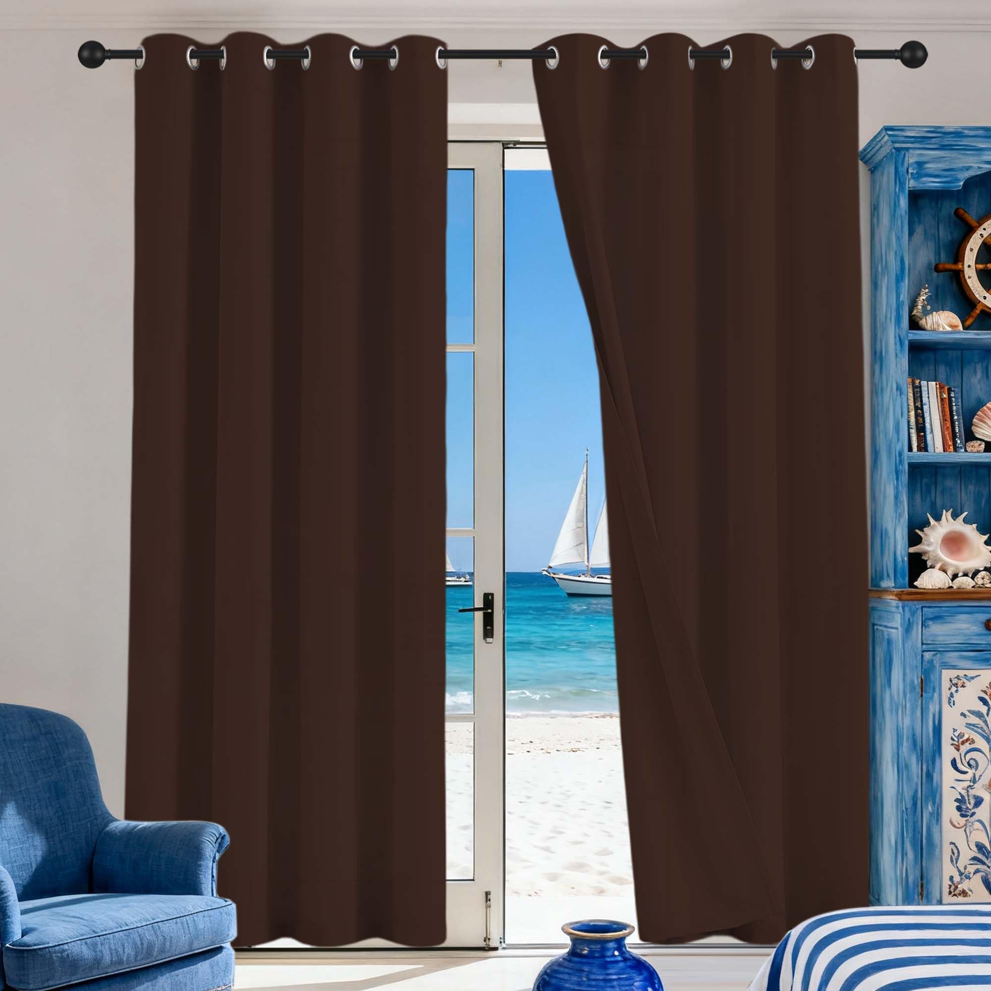 Rideau Occultant Isolant GOUBO 240 X 330 Cm - Tissu Satiné 230 G/m² - Œillets 4 Cm - Bleu Foncé - Pour Chambre, Salon - 10
