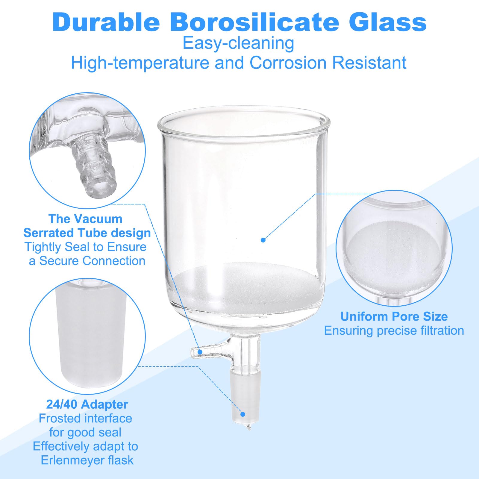 PATIKIL Imbuto Buchner, 1000ml Imbuto Filtro In Vetro Borosilicato Con Fritto Fine (G1), Attacco Interno Standard 24/40 Per Laboratorio,Trasparente, 113mm ID., 117mm Profondità